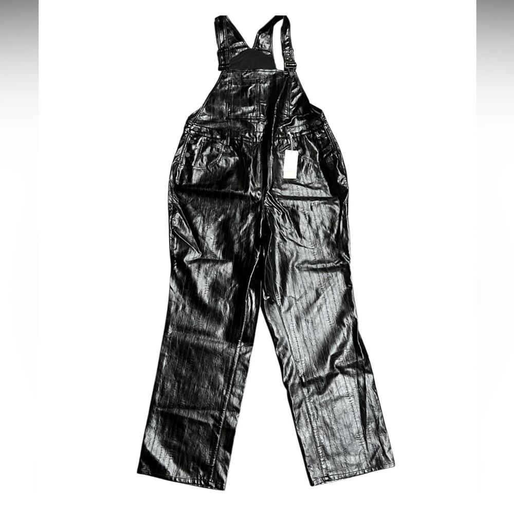 Good American black better than leather faux leather overalls Size 16 NWT - Picture 4 of 12